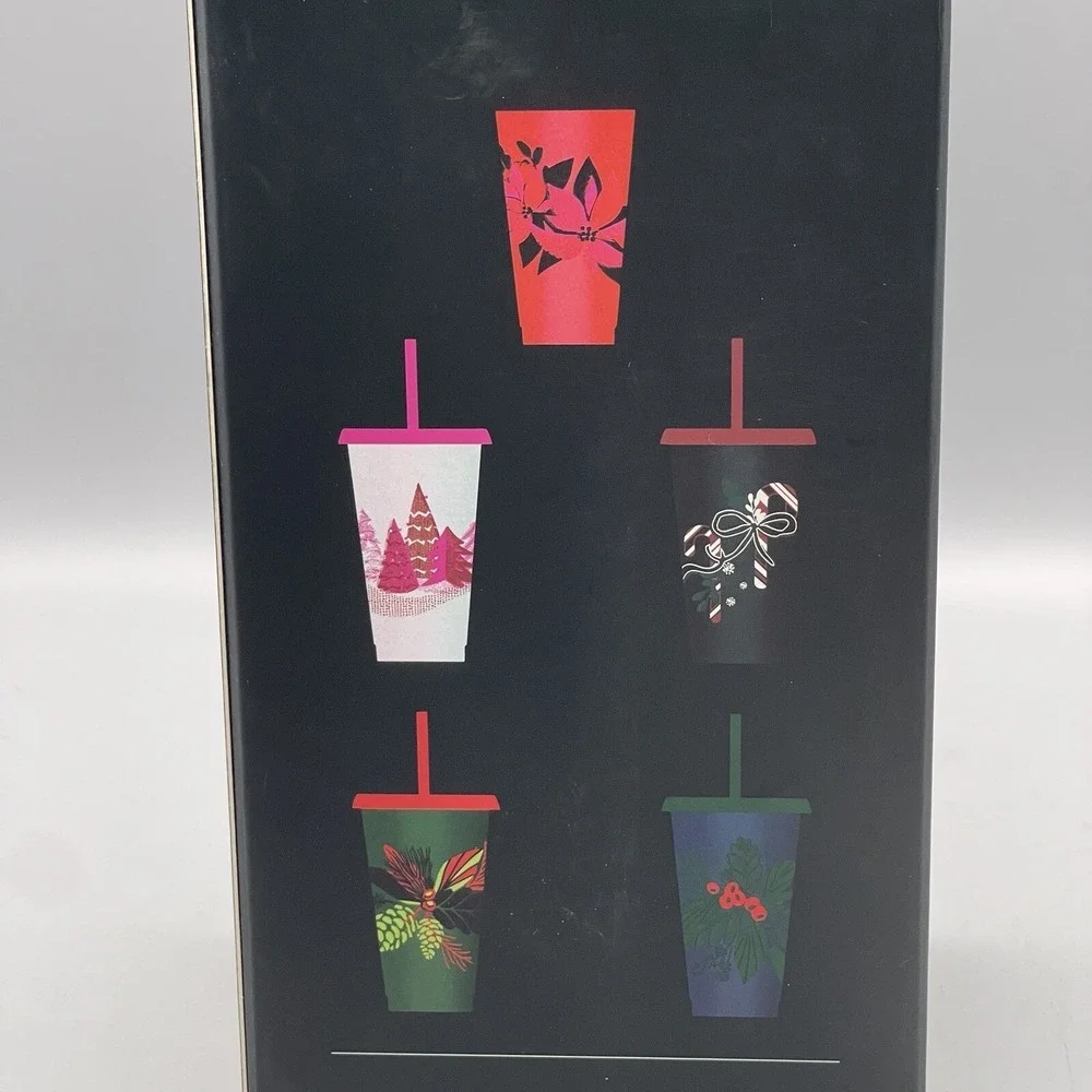 Starbucks Cold Cup 24oz Set Reusable 5 Pack with Straws Lids 2021 Holiday